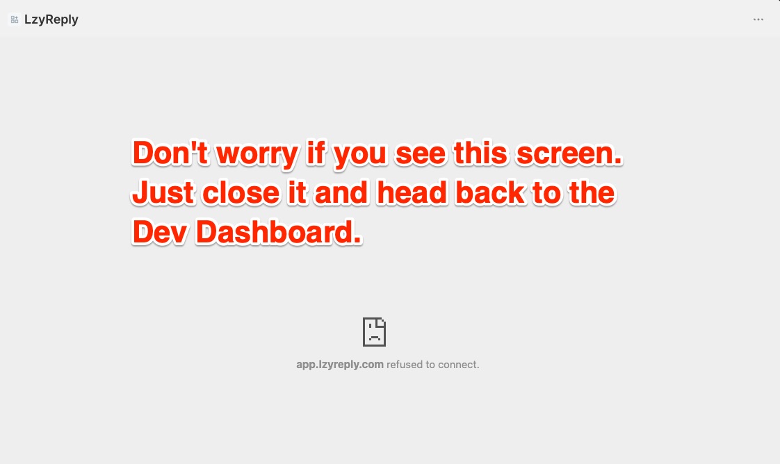 Blank screen reading app.lzyreply.com refused to connect — safe to ignore